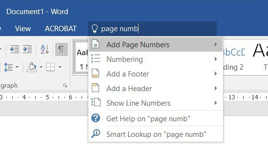 Insert page numbers easily on Office 2016